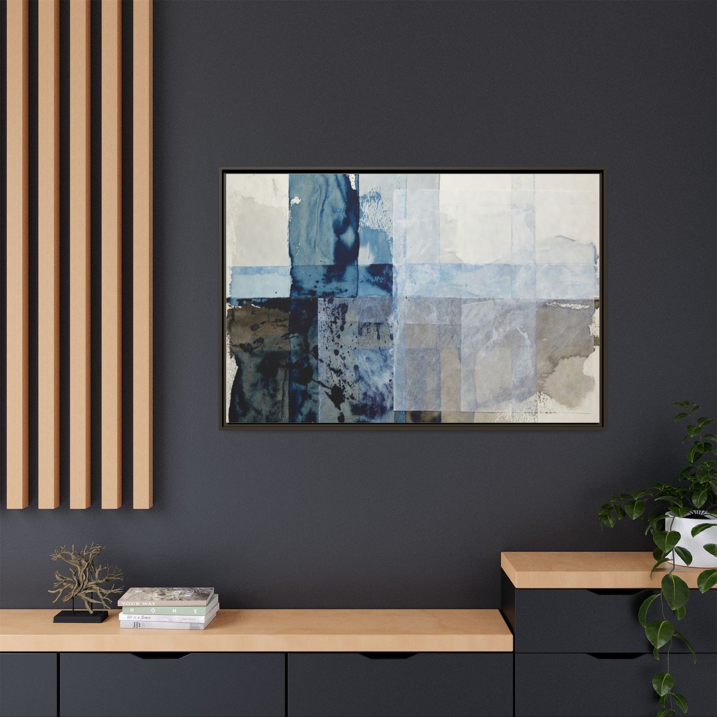 Abstract Coastal Blue Framed Canvas Art