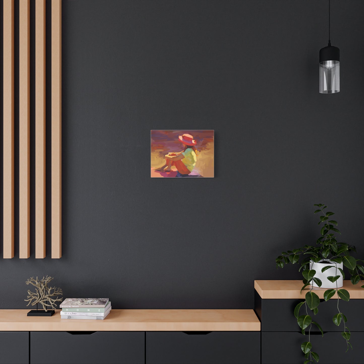 Sunset Daydream Canvas Art — Girl in Hat Matte Stretched Wall Art