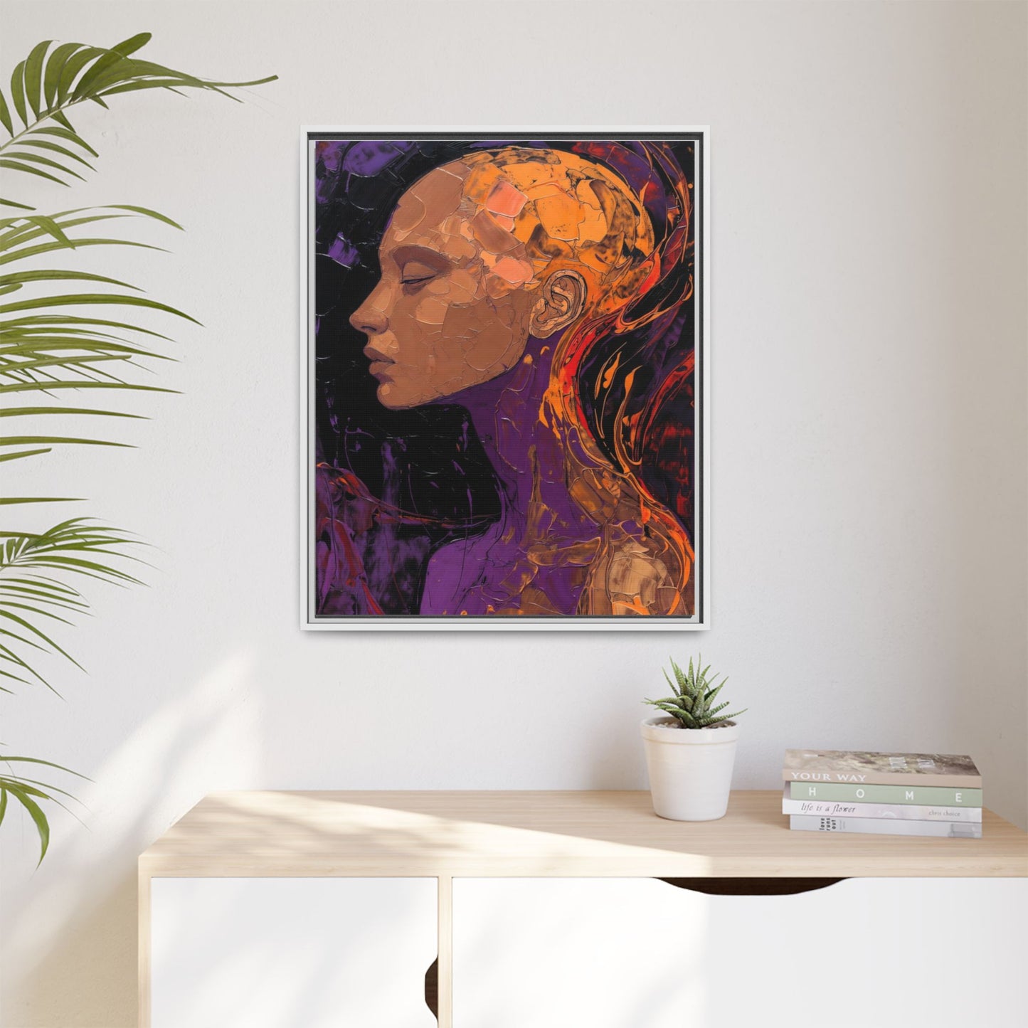 Abstract Profile Portrait Matte Framed Canvas — Multicolor Feminine Art Print