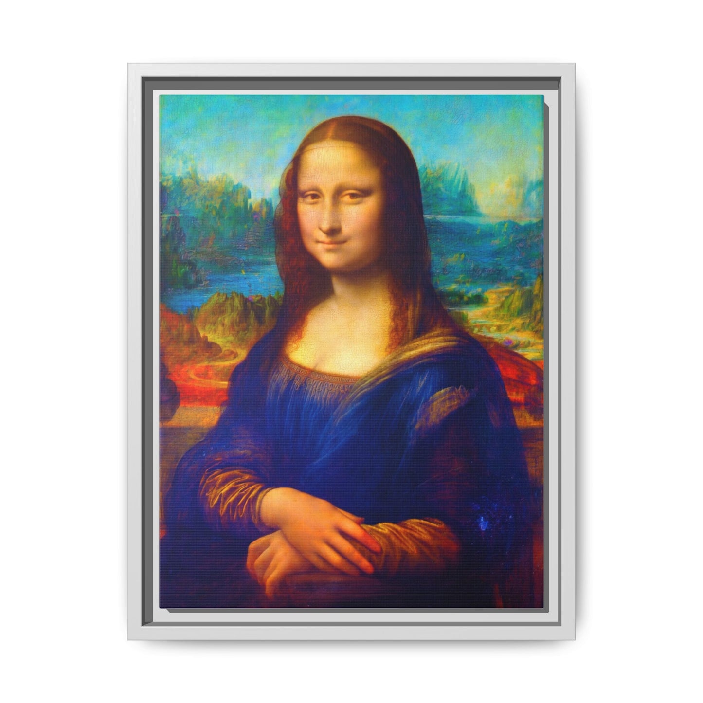 Framed Matte Canvas Print — Colorful Mona Lisa Wall Art
