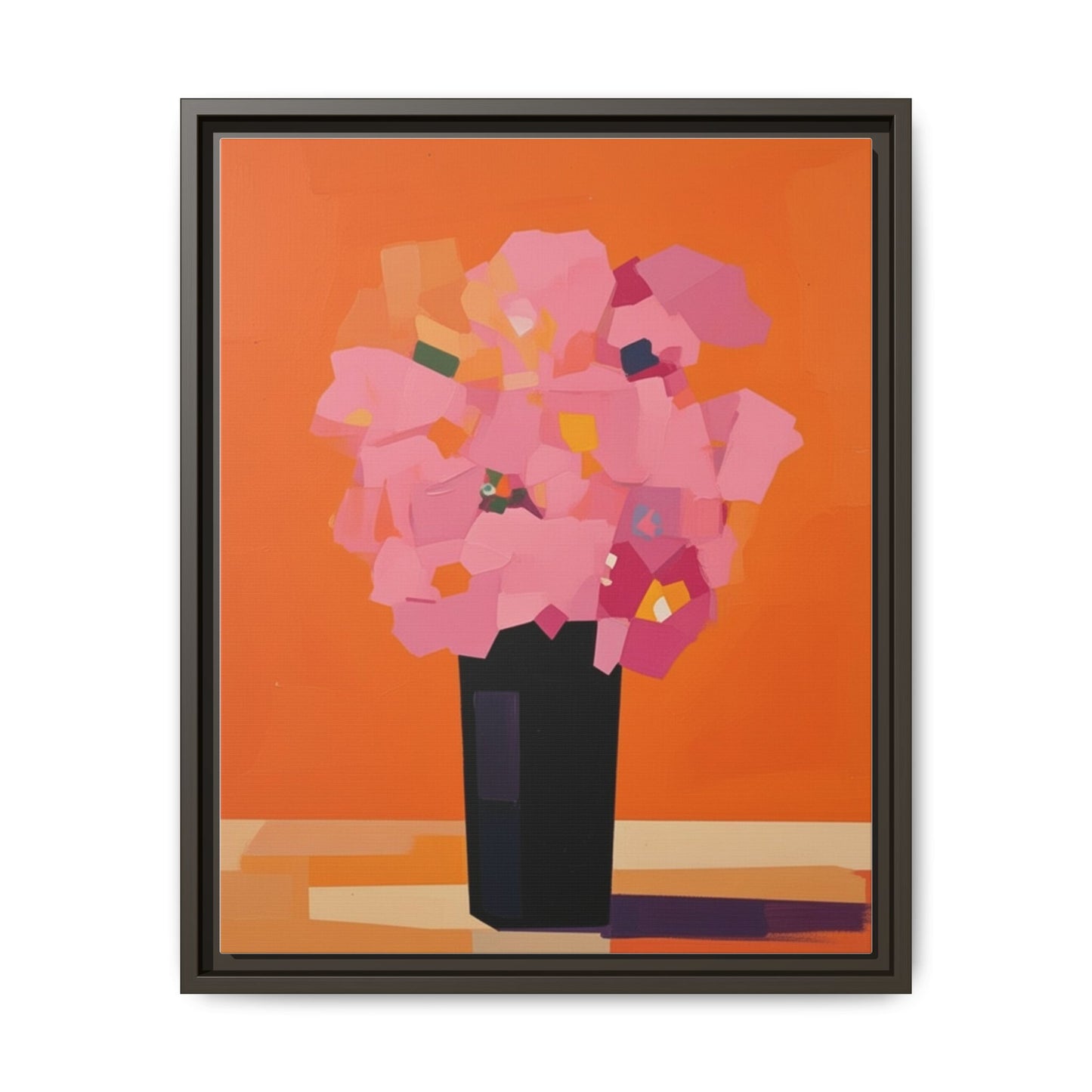 Framed Floral Canvas Art — Pink Bouquet on Orange Background