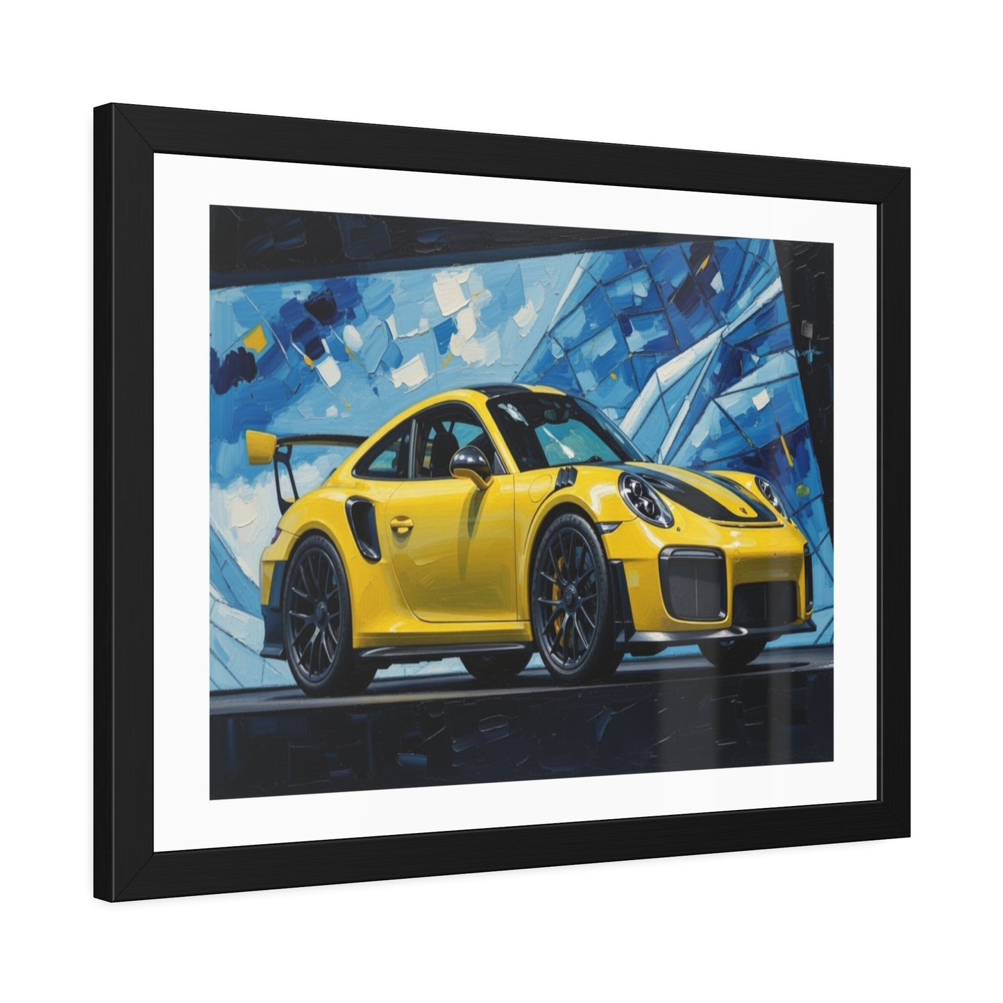 Framed Poster - Yellow Porsche Sports Car Art Print (Modern Automotive Wall Decor)