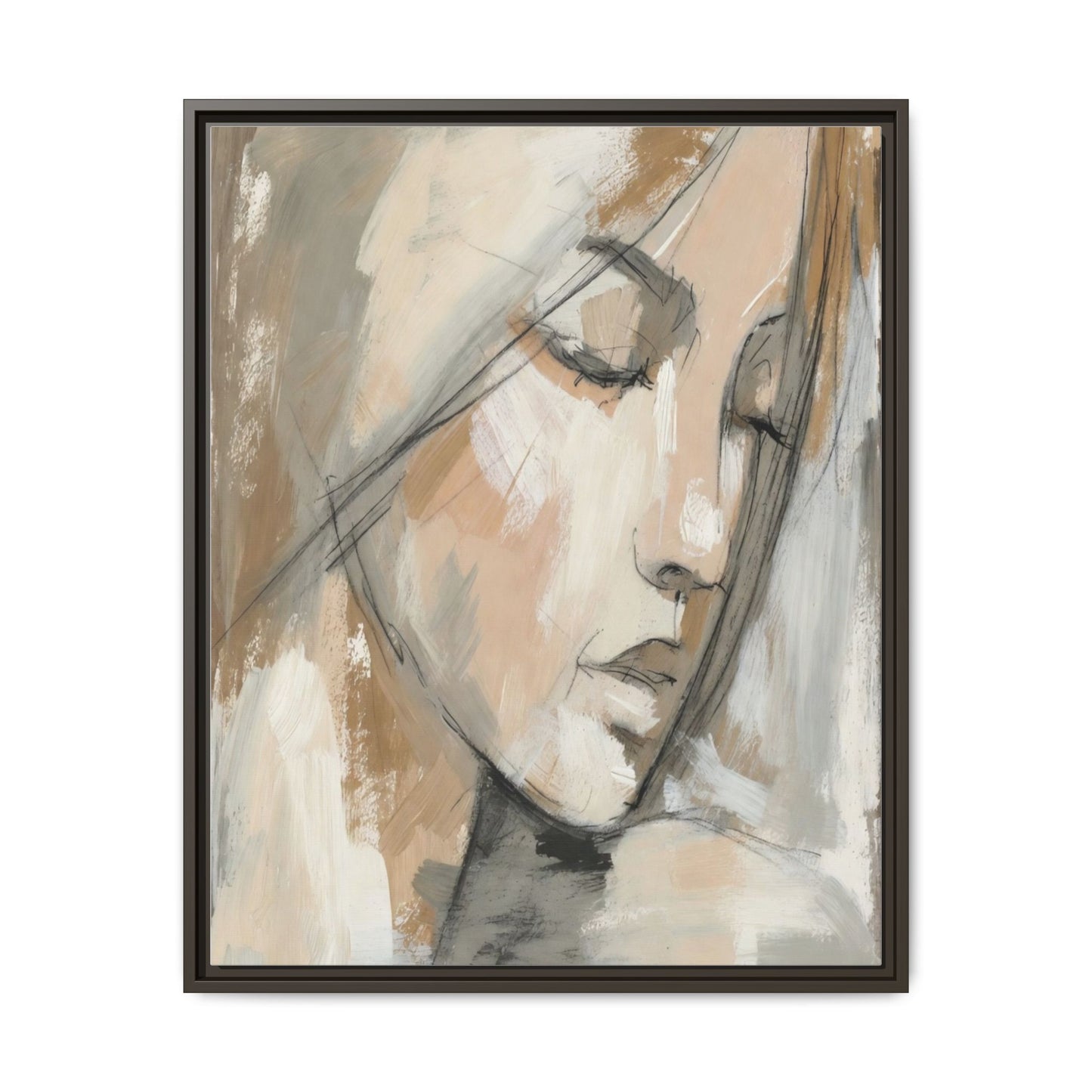 Framed Matte Canvas Art — Serene Abstract Portrait in Neutrals