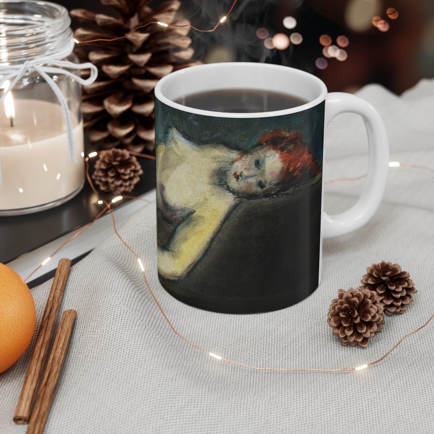 Artistic Nude Figure Coffee Mug — Abstract Reclining Female Painting