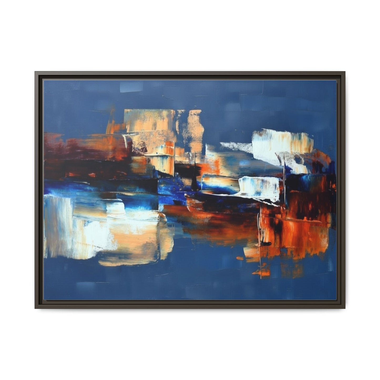 Abstract Blue & Rust Framed Canvas Art — Modern Matte Wall Painting