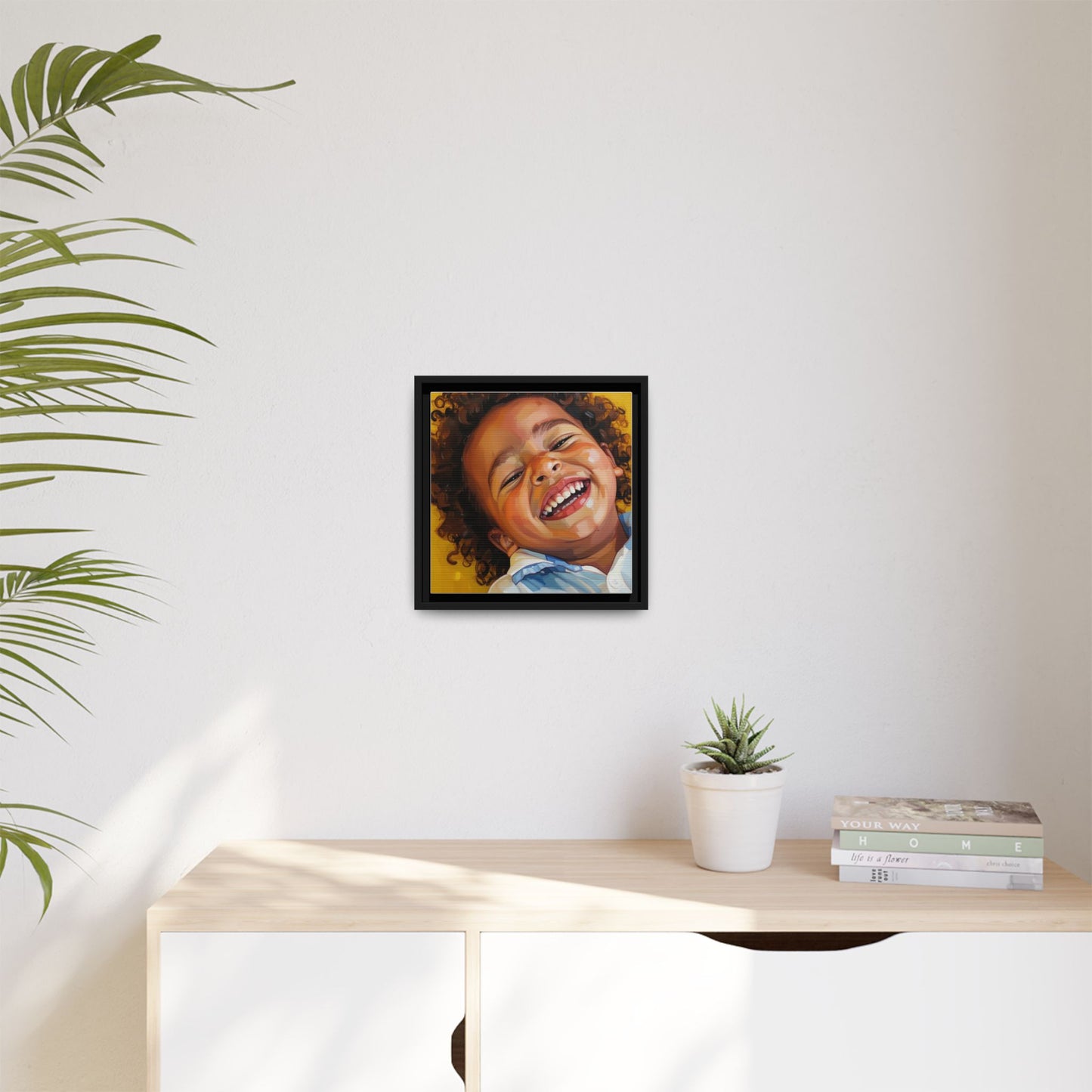 Framed Matte Canvas Print – Joyful Child Portrait, Colorful Nursery Wall Art