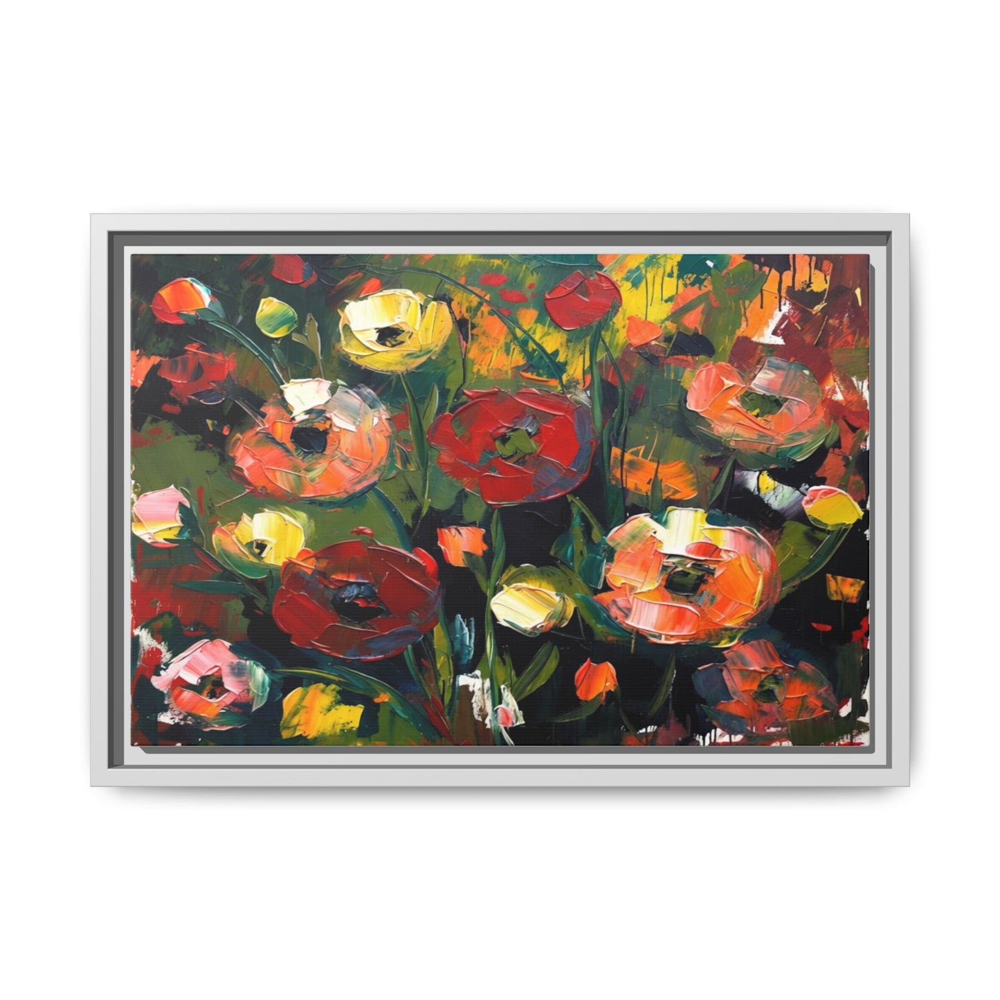 Framed Floral Canvas Print — Vibrant Abstract Poppies Wall Art