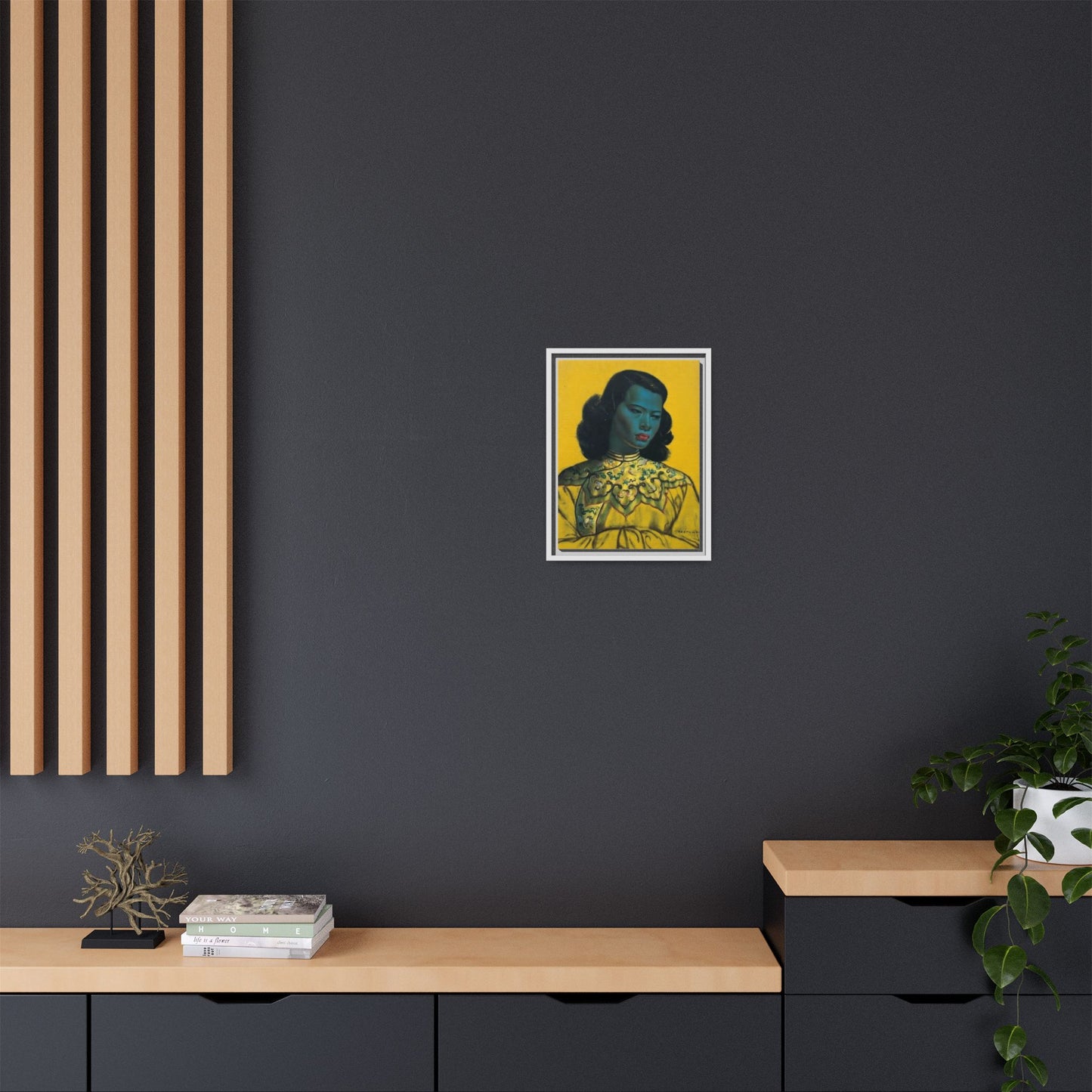 Framed Matte Canvas Art Print — Vintage Portrait with Yellow Background
