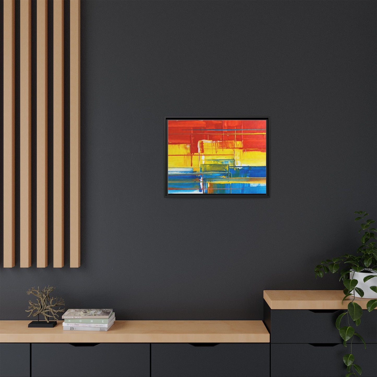 Abstract Multi-Color Framed Canvas Art — Modern Geometric Wall Decor