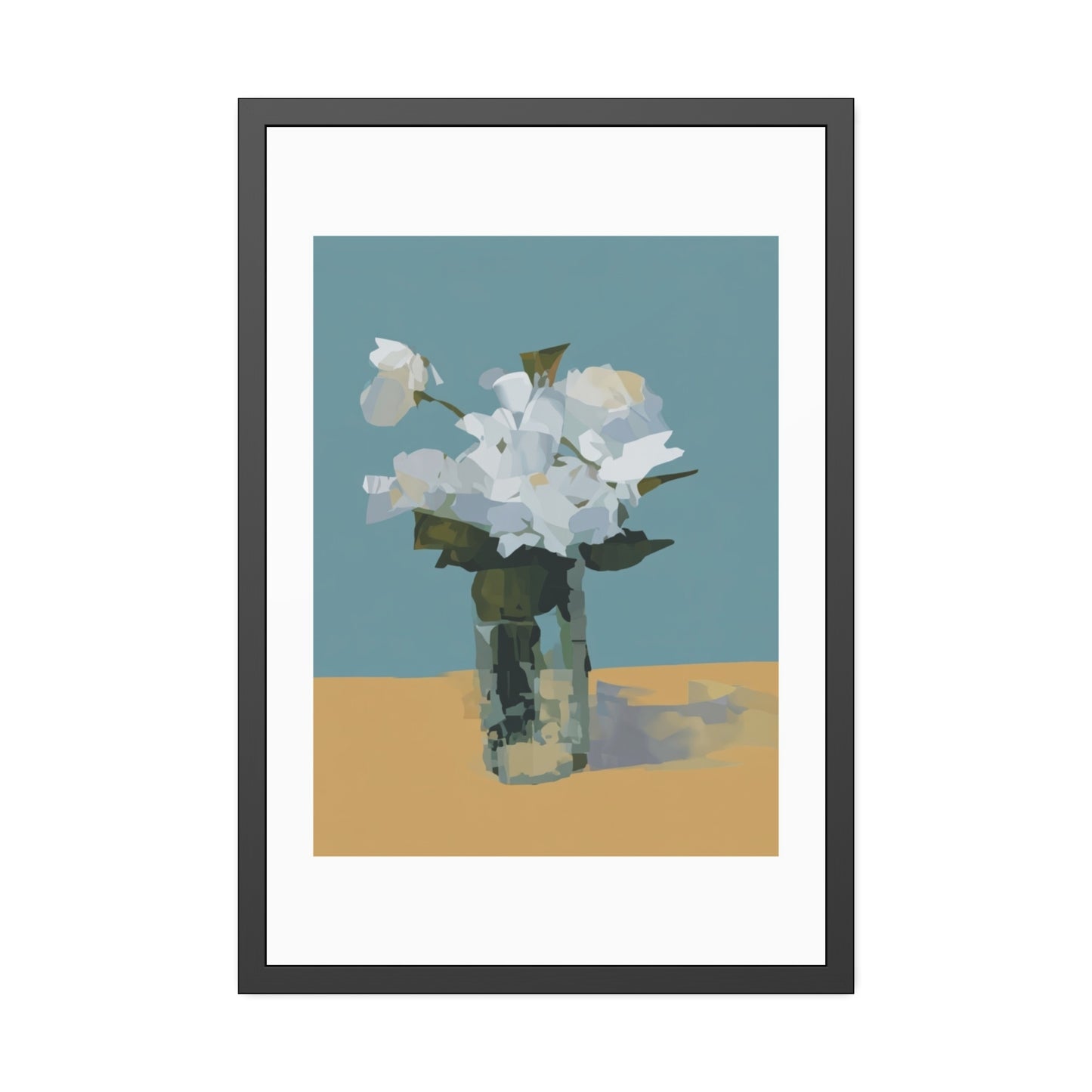 Framed Floral Poster - Modern White Blossoms in Vase Wall Art