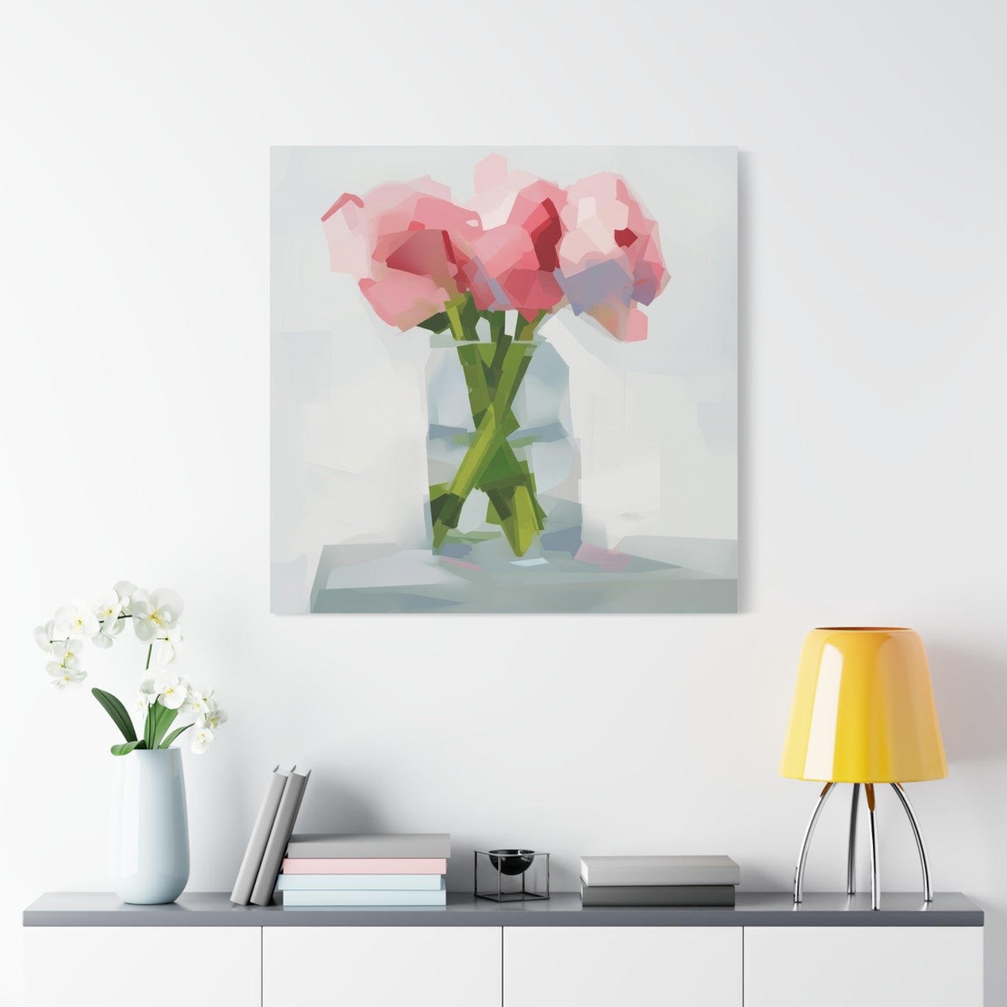 Pink Peonies Vase Canvas Art — Stretched Matte Wall Decor