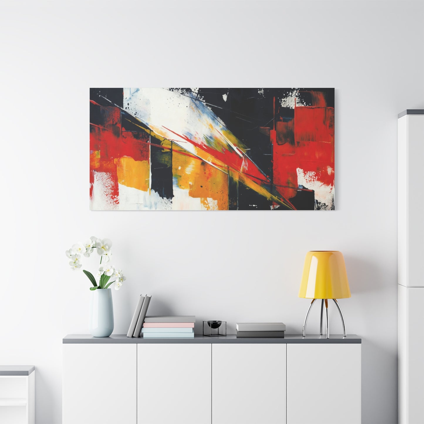 Abstract Geometric Canvas Art — Bold Red & Black Modern Wall Painting