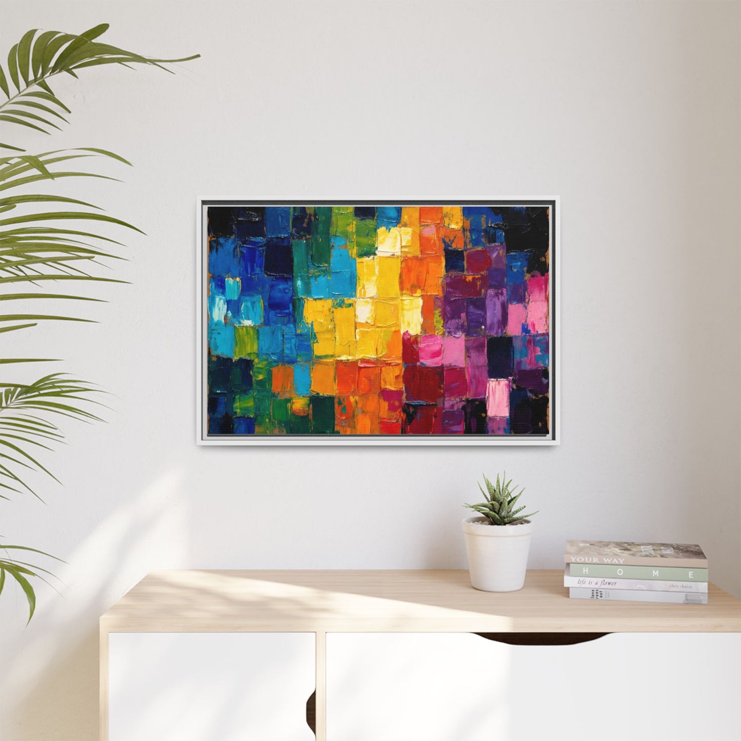 Abstract Rainbow Mosaic Framed Canvas Print — Colorful Modern Wall Art