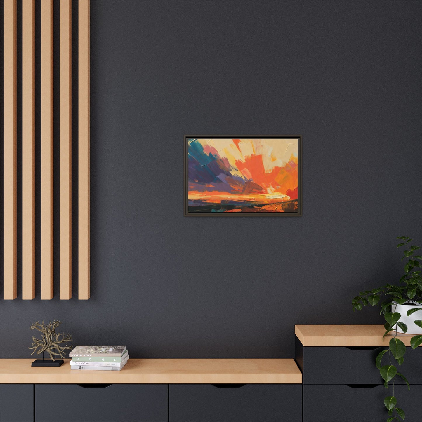 Framed Abstract Sunset Canvas Art – Multicolor Matte Wall Decor