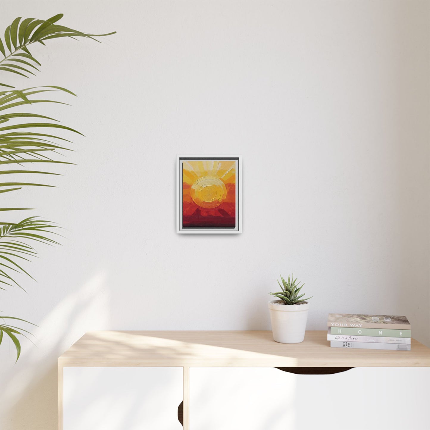 Sunburst Abstract Framed Canvas Art — Matte Multi‑Color Wall Print
