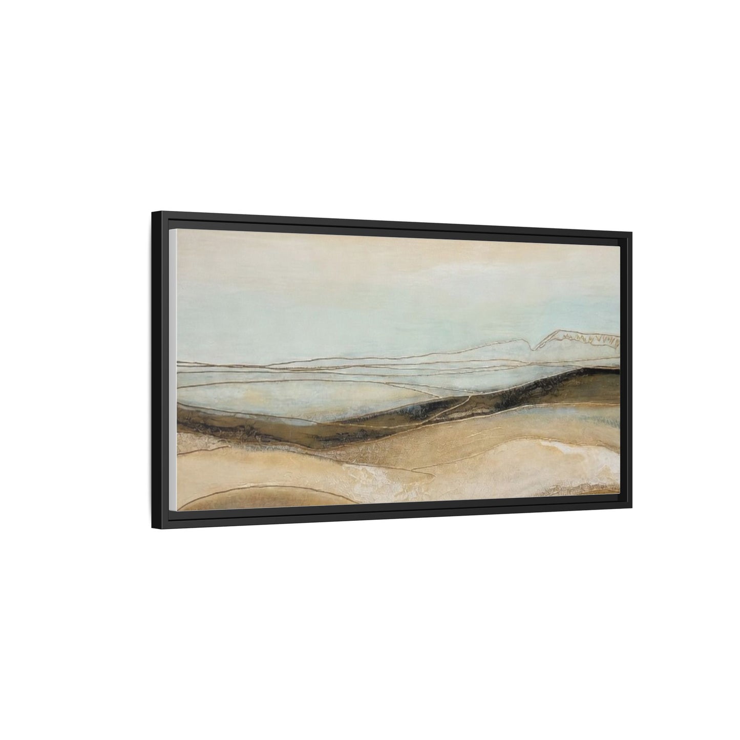 Framed Matte Canvas Wall Art — Neutral Abstract Landscape in Soft Blues & Earth Tones