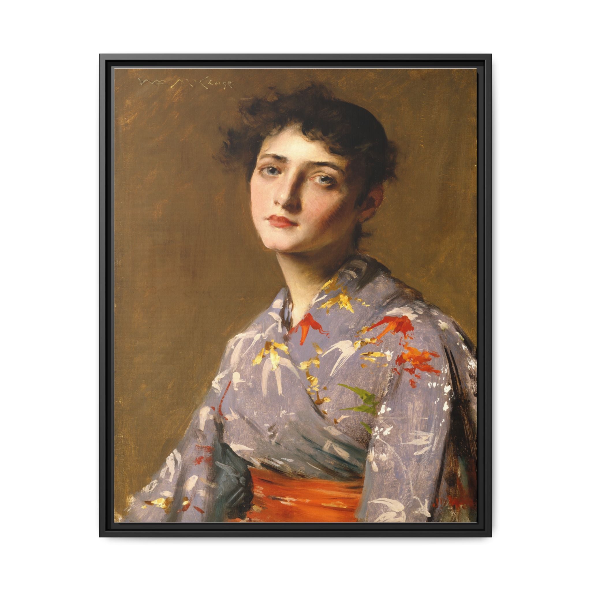 Girl in a Japanese Costume by William Merritt Chase Framed Matte Canvas Wall Art Print