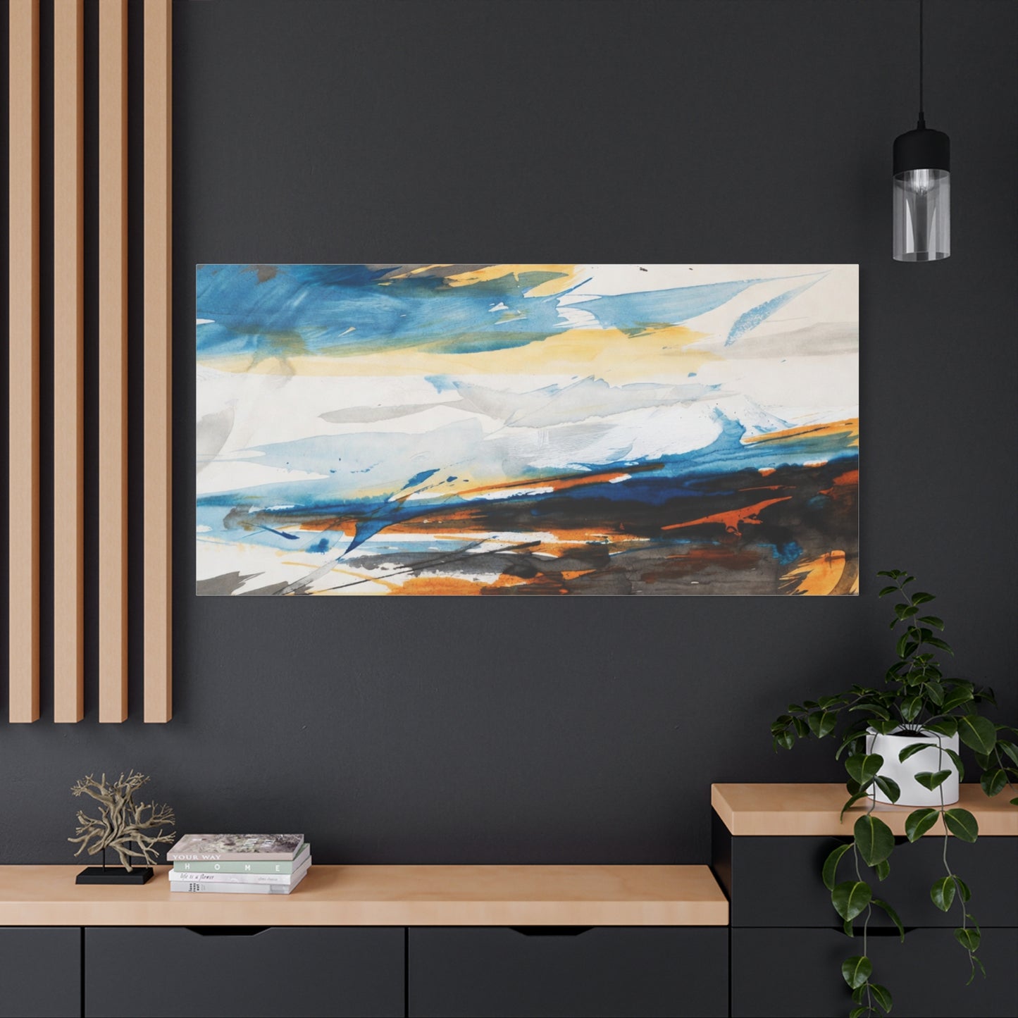 Abstract Oceanic Canvas Print — Blue & Amber Stretched Wall Art