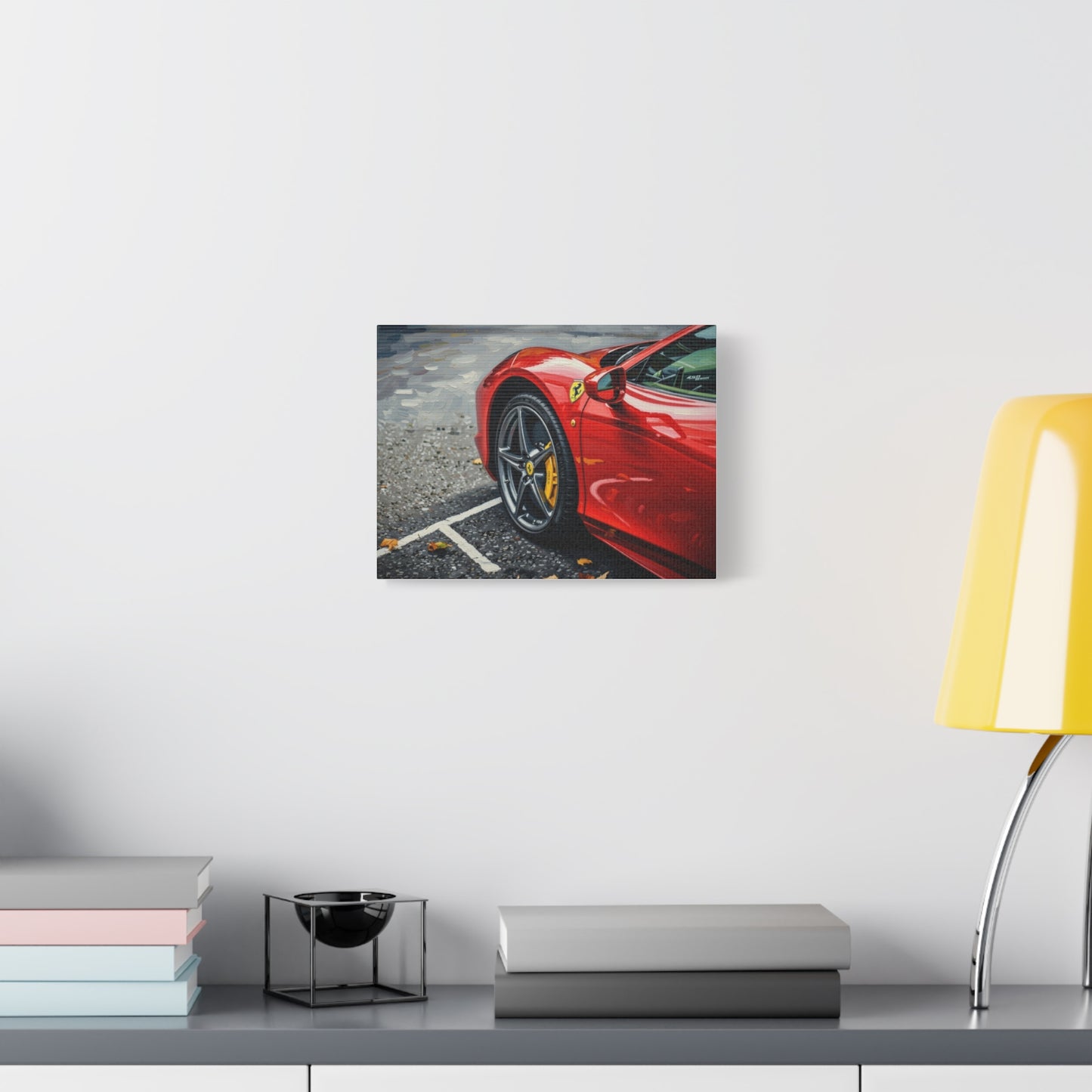 Red Sports Car Canvas Print — Ferrari Wheel Close-Up Matte Stretched Wall Art