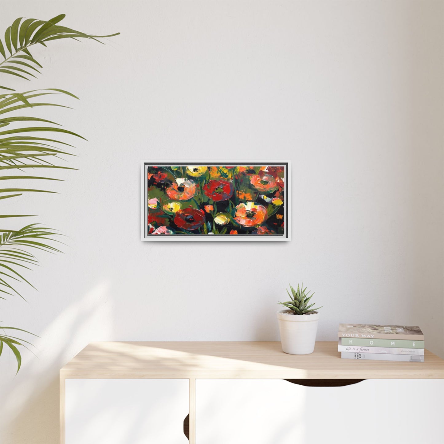 Framed Floral Canvas Print — Vibrant Abstract Poppies Wall Art