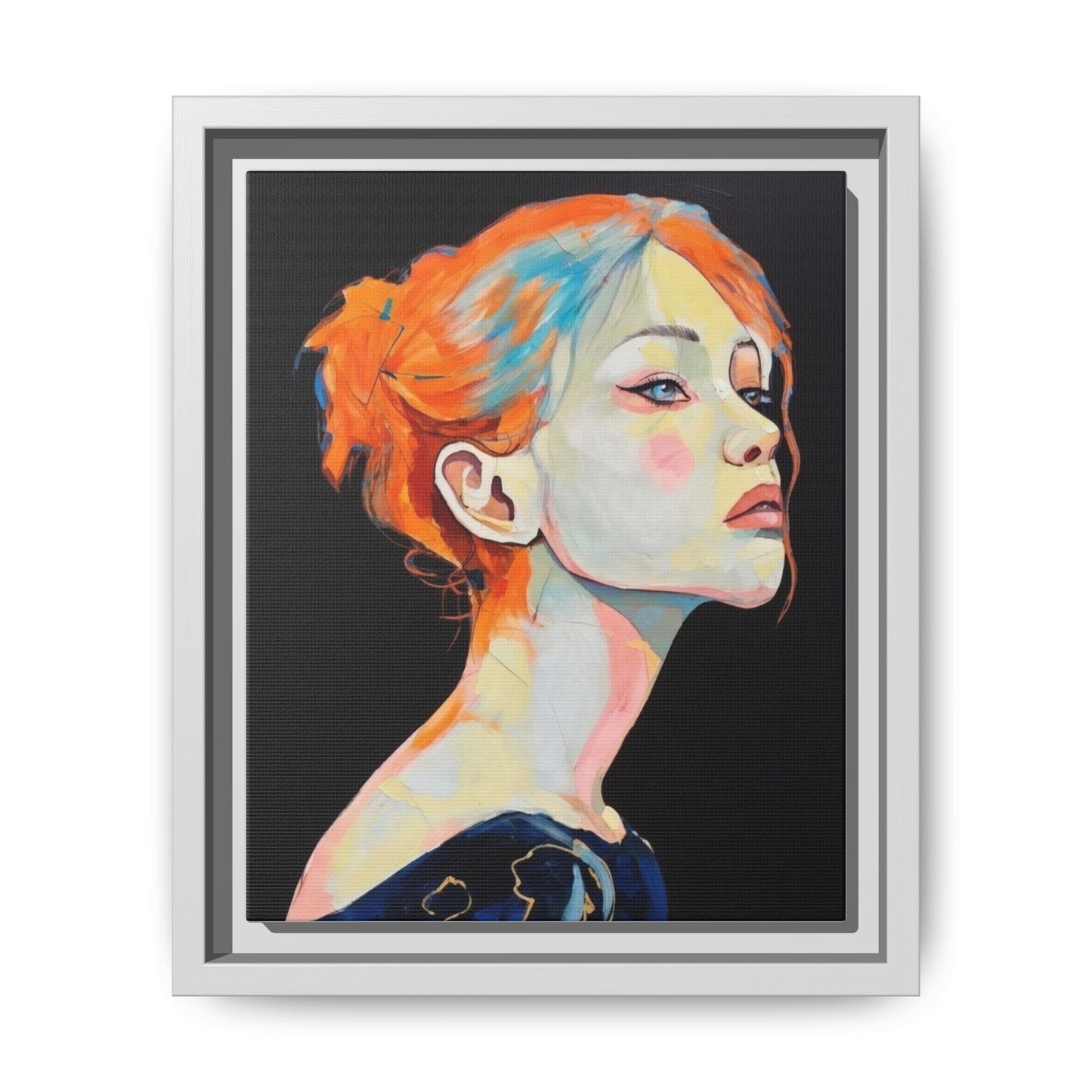 Framed Matte Canvas Portrait — Vibrant Multi‑Color Woman Wall Art