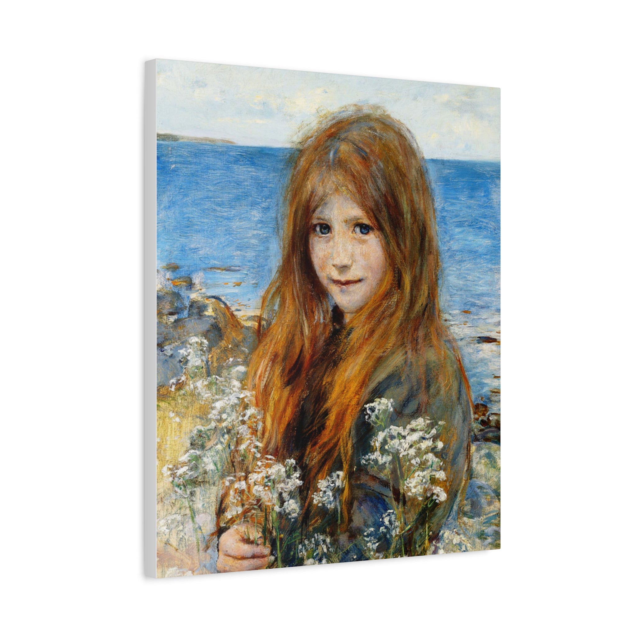 Little girl on the beach by Hans Olaf Heyerdahl Matte Canvas Wall Art Print