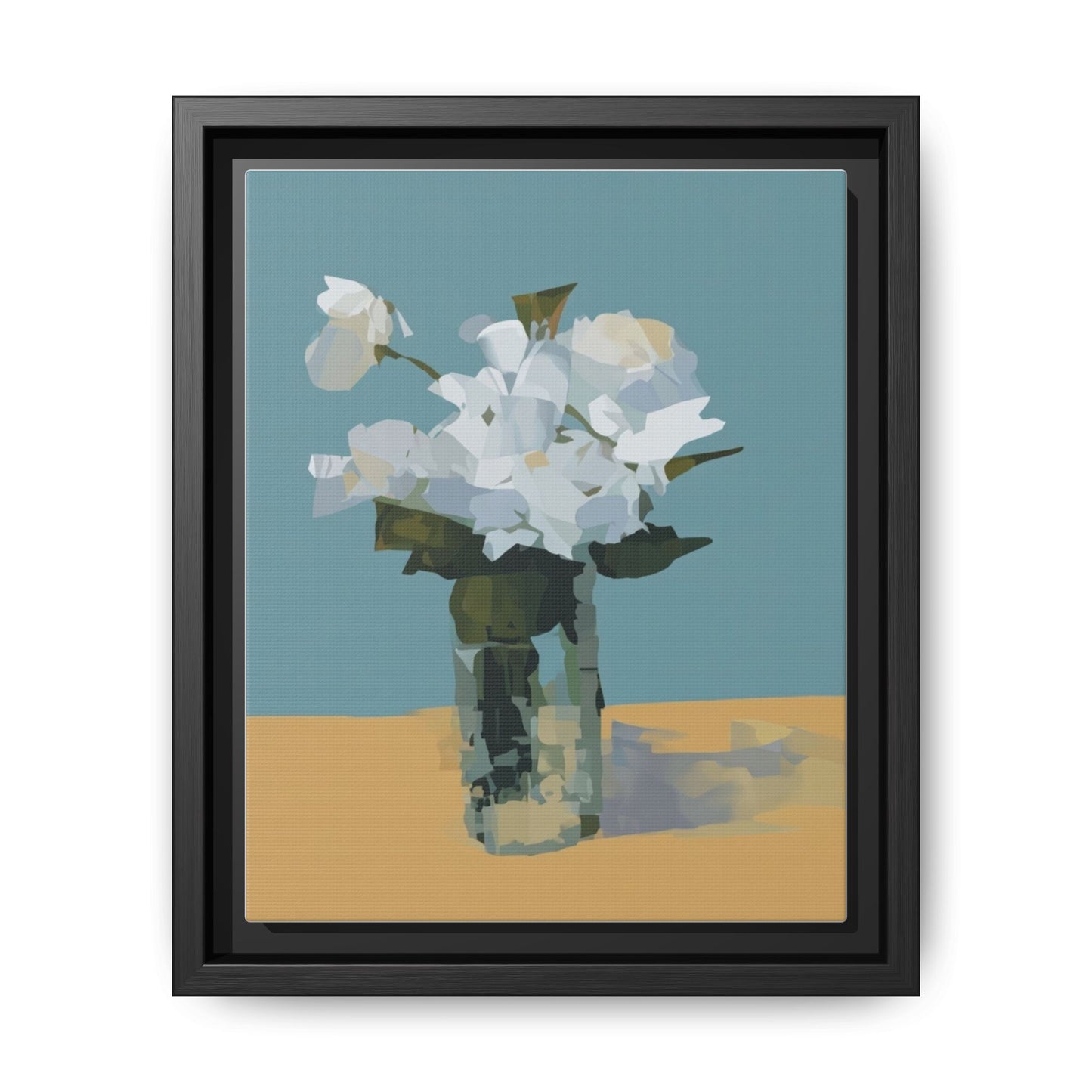 Framed Floral Still Life Canvas Art — Modern White Bouquet Wall Art