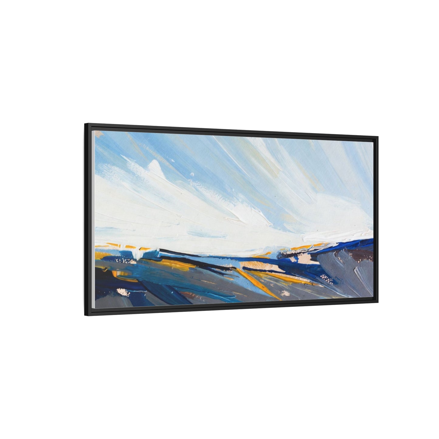 Framed Abstract Seascape Canvas Print — Matte Multi‑Color Wall Art