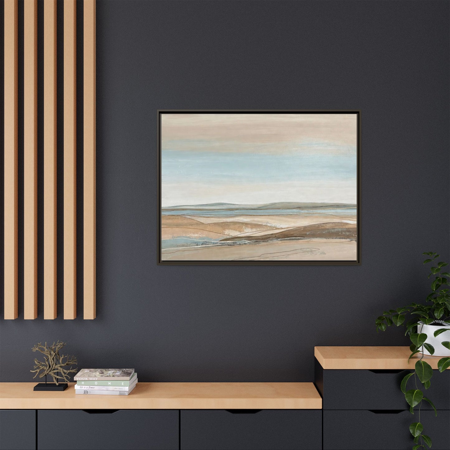 Framed Abstract Landscape Matte Canvas — Serene Coastal Horizon Wall Art