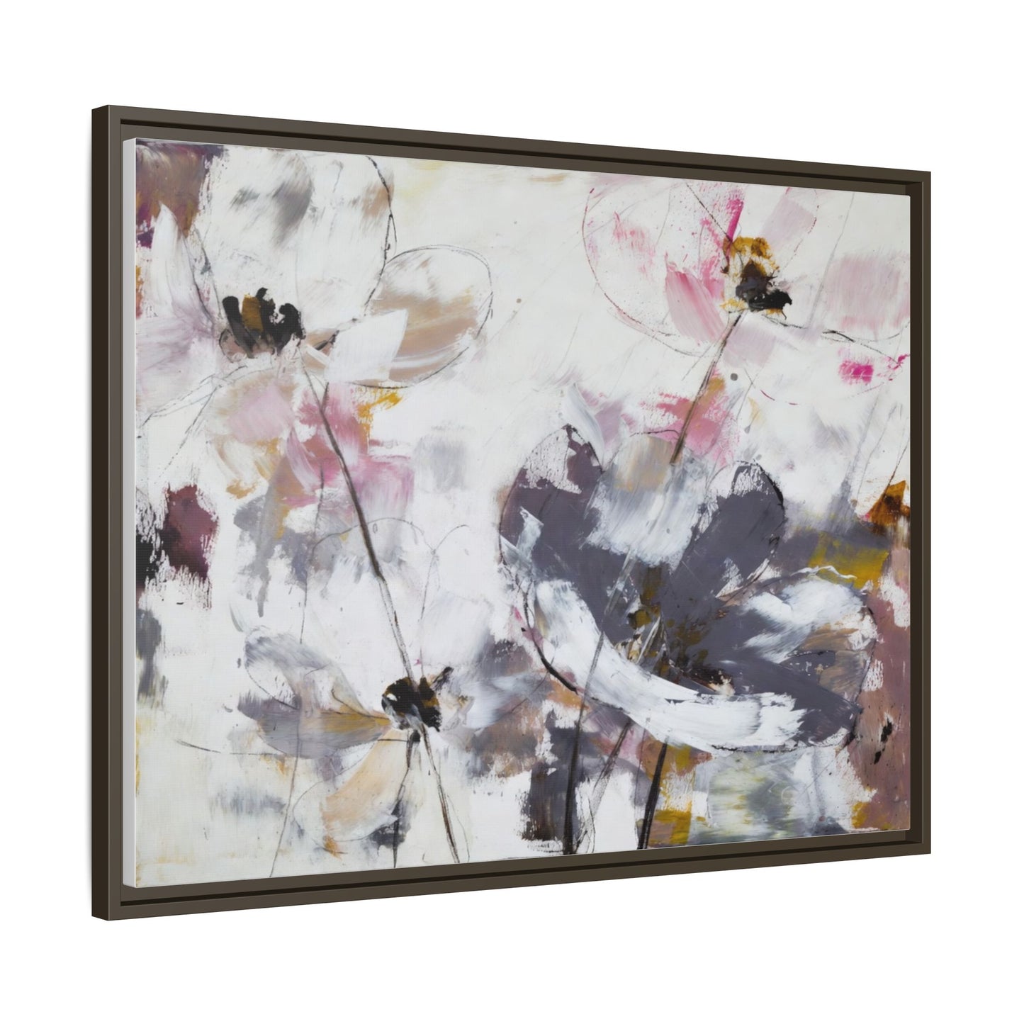 Abstract Floral Matte Canvas Framed Wall Art — Soft Watercolor Blooms