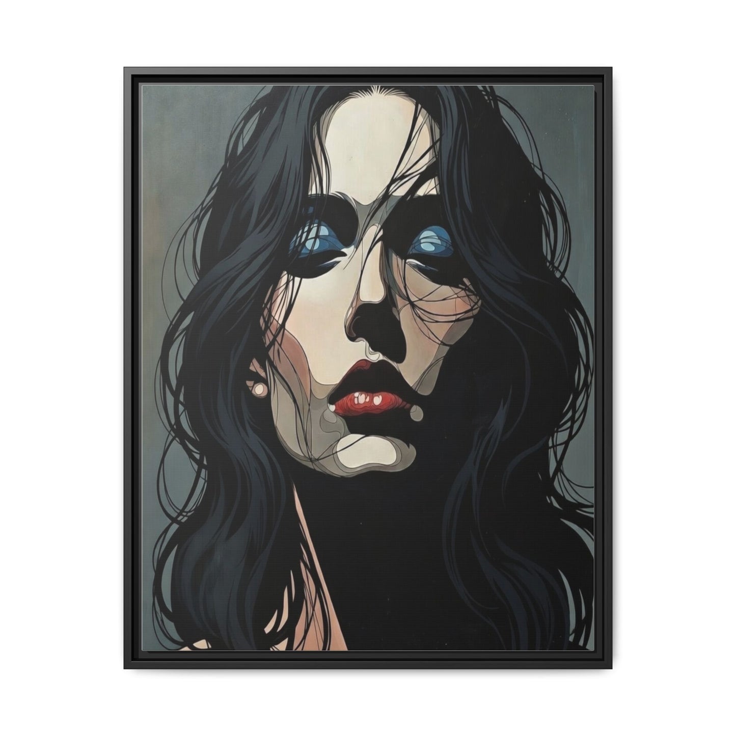 Framed Matte Canvas: Moody Portrait of Woman – Modern Gothic Wall Art
