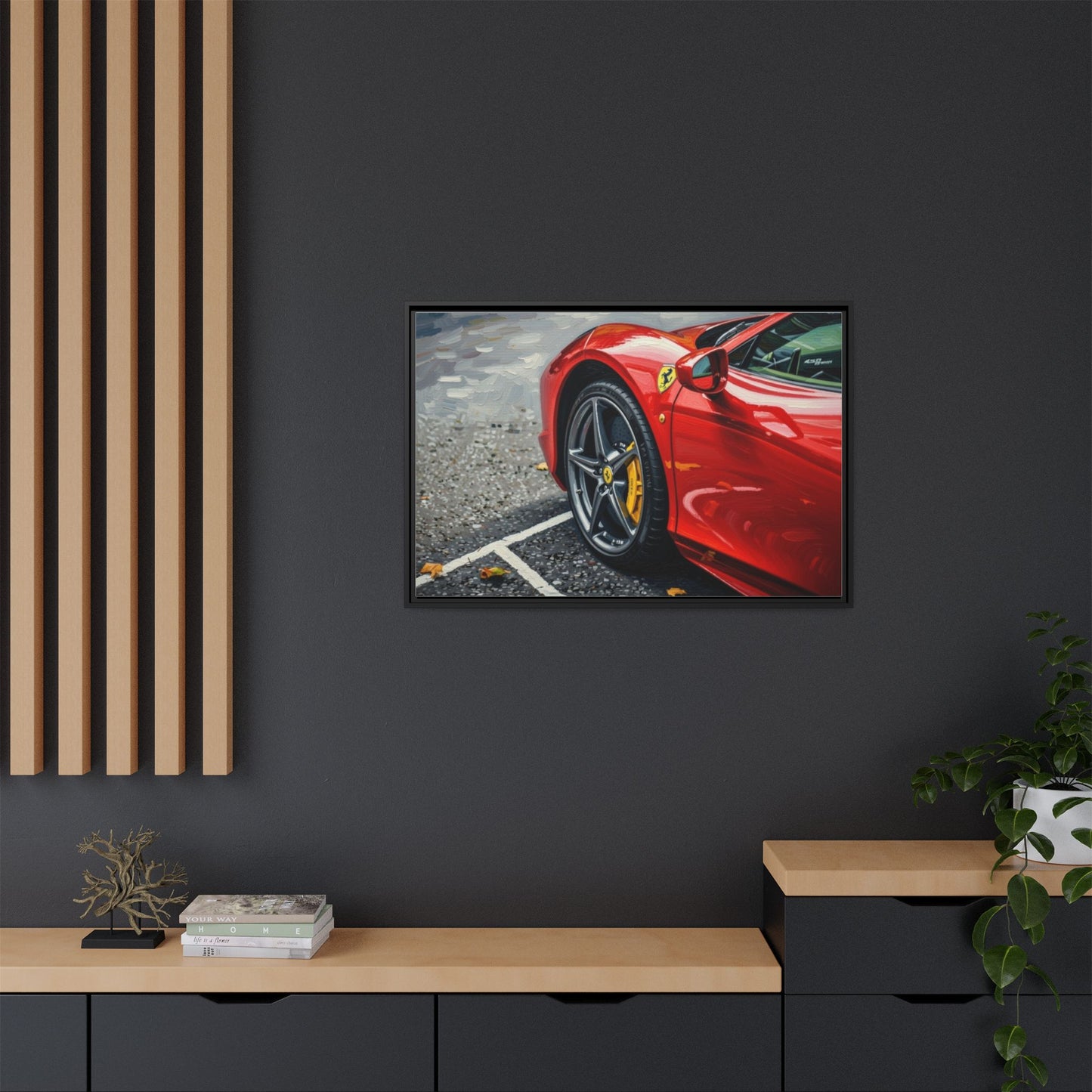 Framed Matte Canvas: Red Sports Car Close-Up Art Print