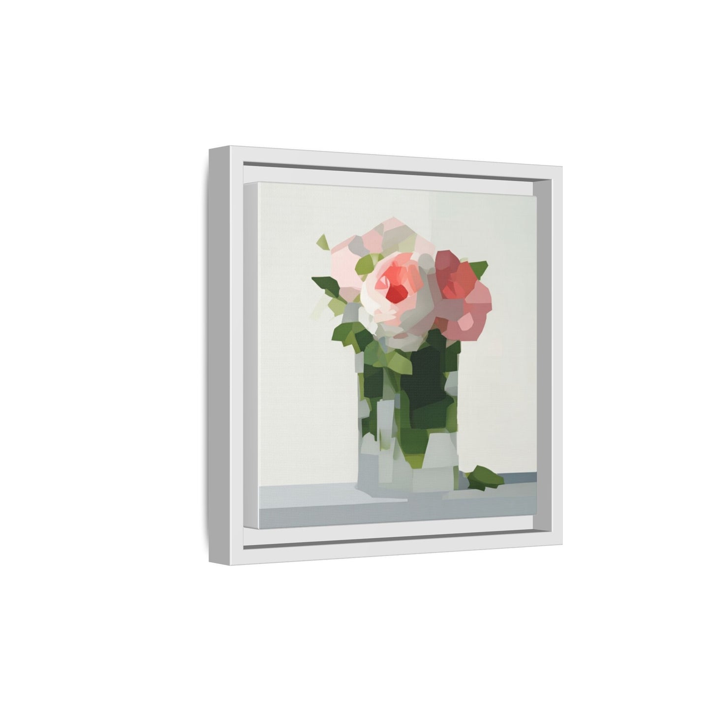Framed Floral Canvas Print — Modern Pink Roses Still Life