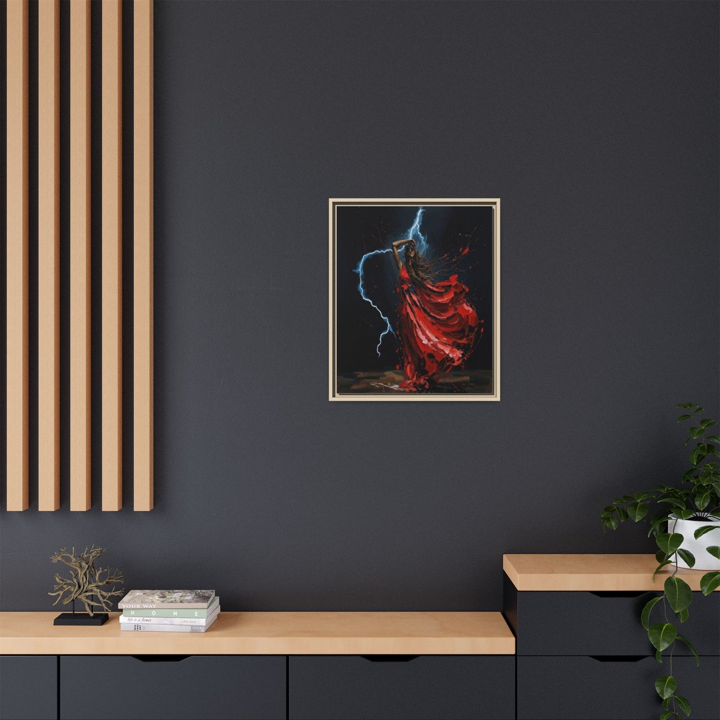 Framed Matte Canvas Print — Red Dancer Lightning Art
