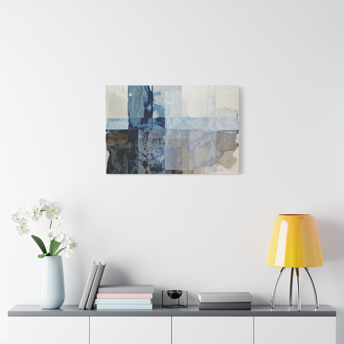 Abstract Blue Geometric Canvas Art — Stretched Matte Wall Decor