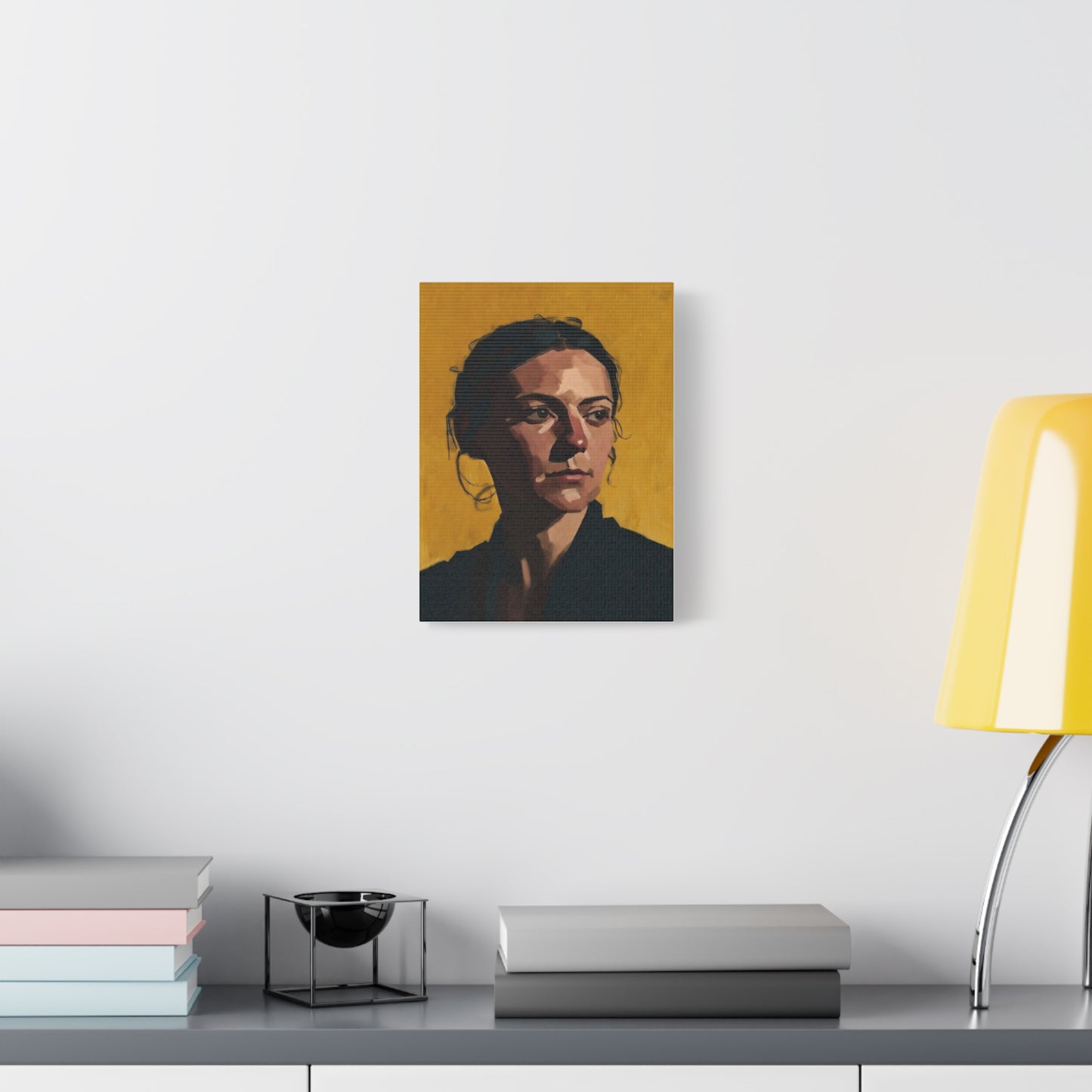 Portrait Painting Canvas Print — Moody Golden Female Portrait on Matte Stretched Canvas