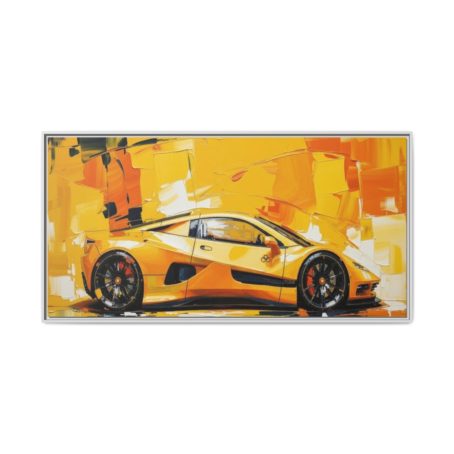 Yellow Sports Car Abstract Matte Canvas Framed Print