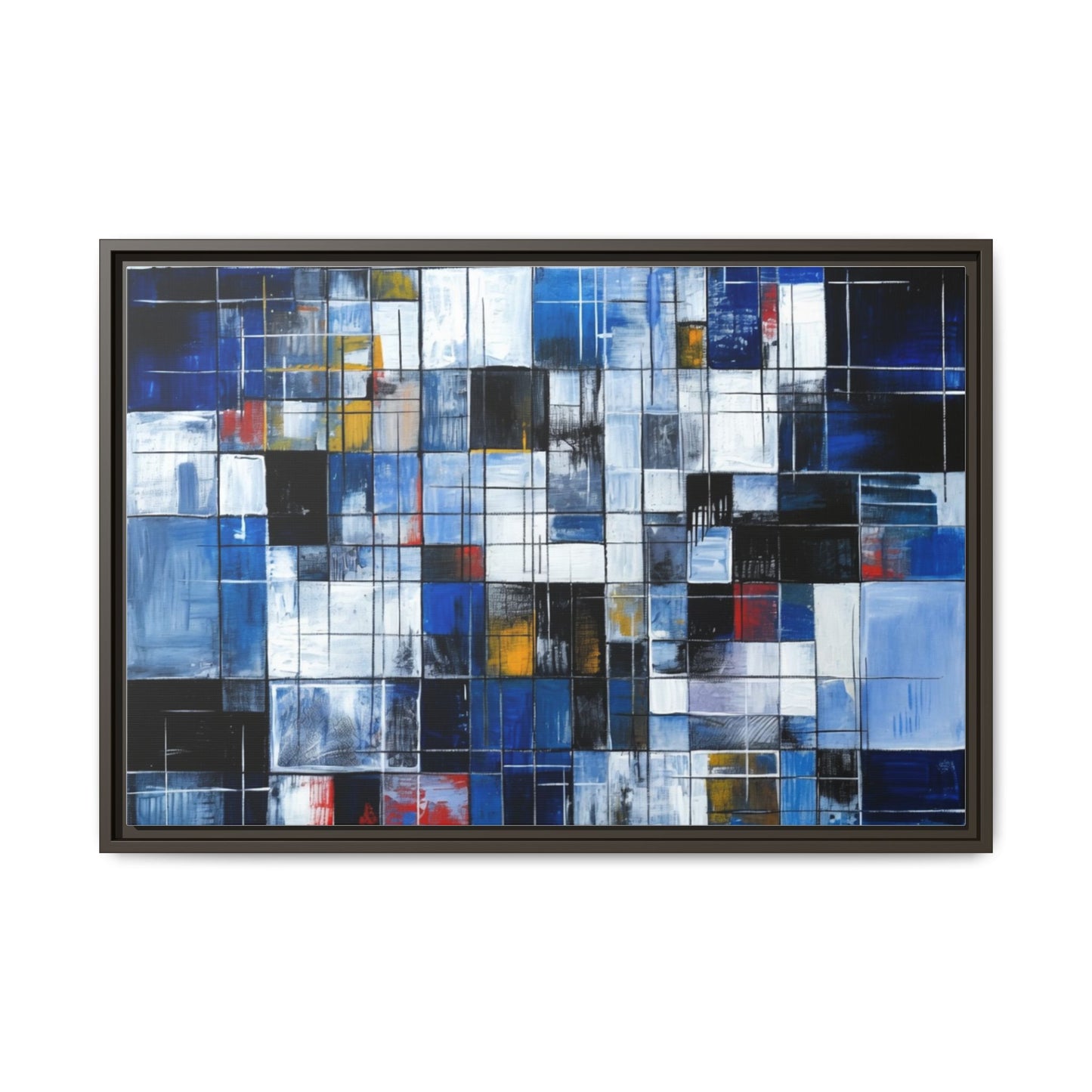 Abstract Blue Grid Matte Canvas Framed Art Print