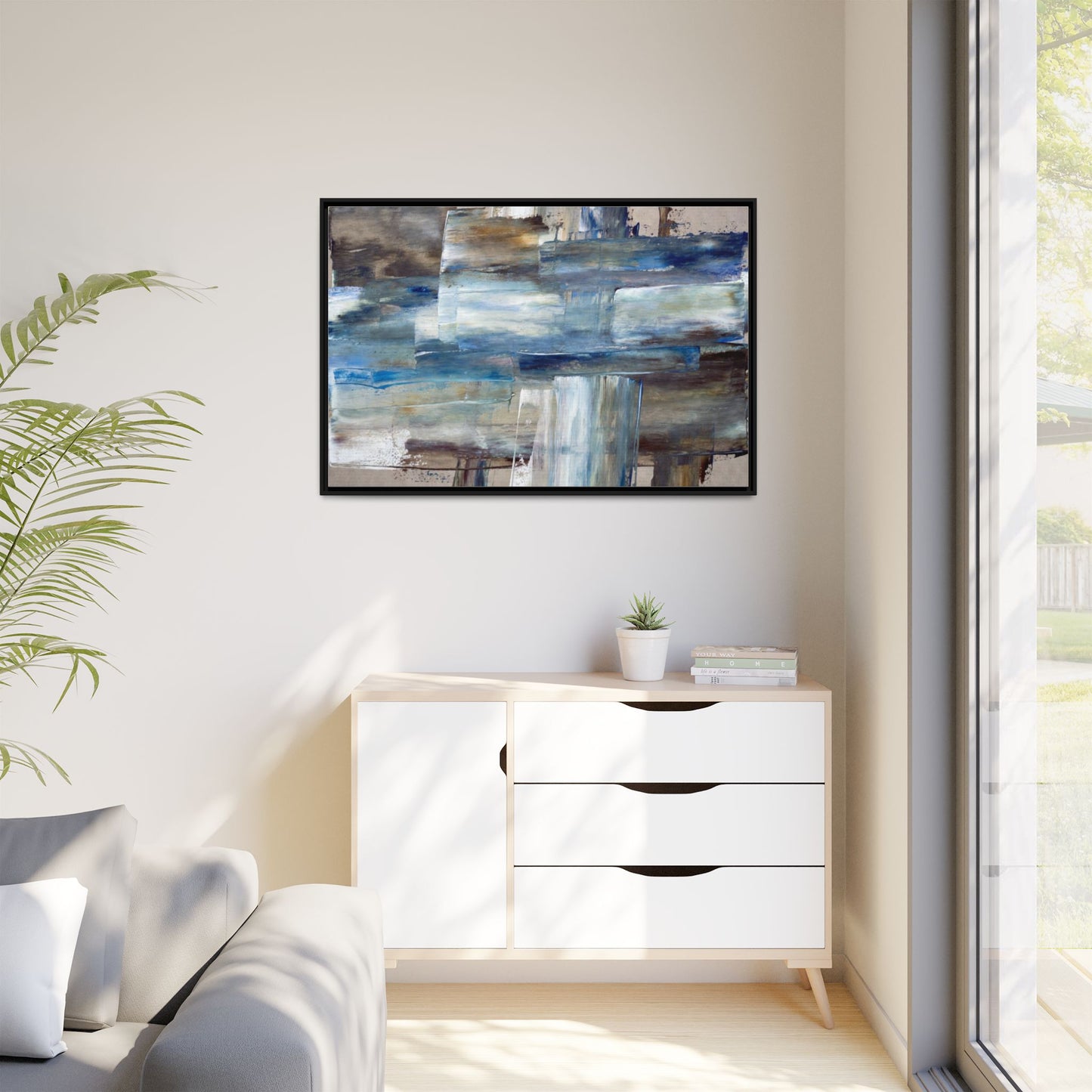Abstract Blue Coastal Matte Canvas Framed Wall Art