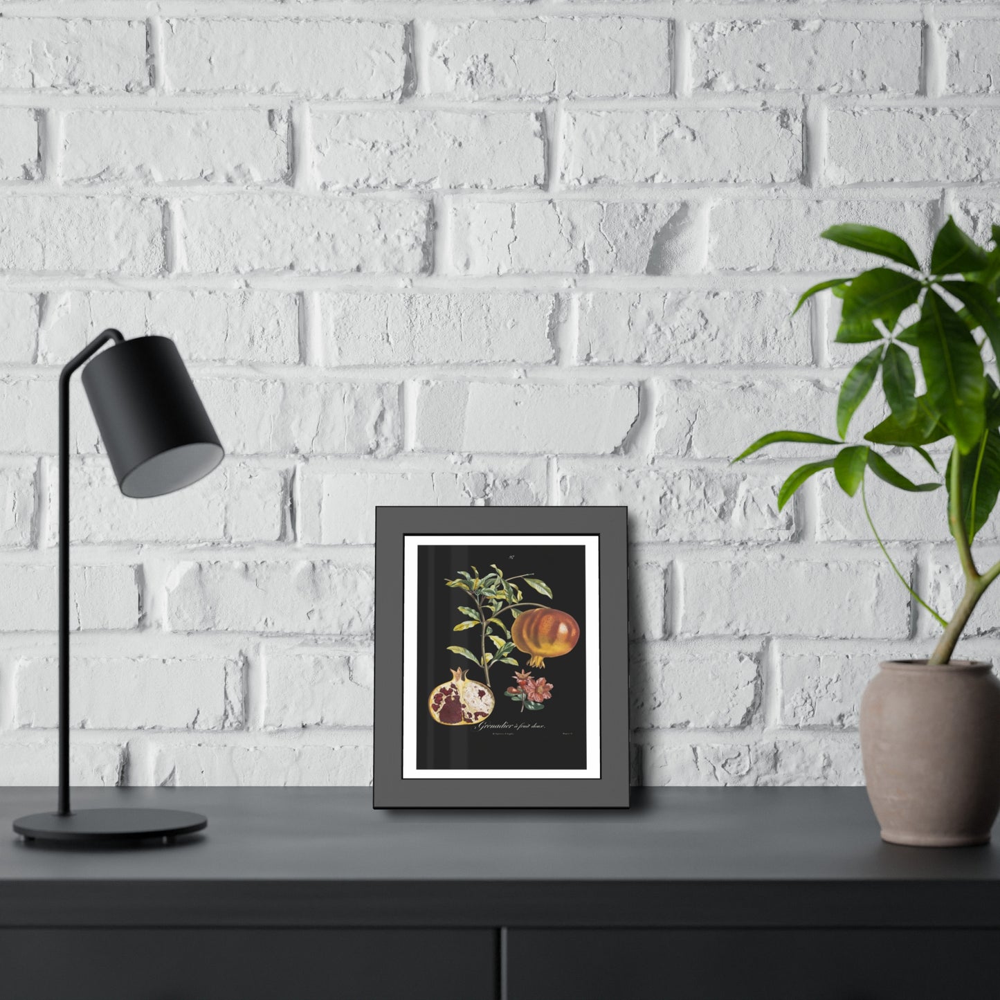 Pomegranate Botanical Framed Poster — Vintage Fruit Art Print
