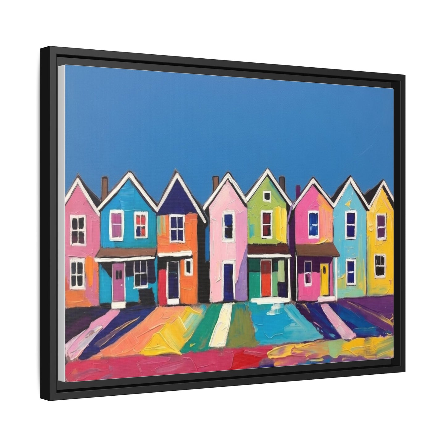 Colorful Beach Houses Matte Canvas Framed Wall Art