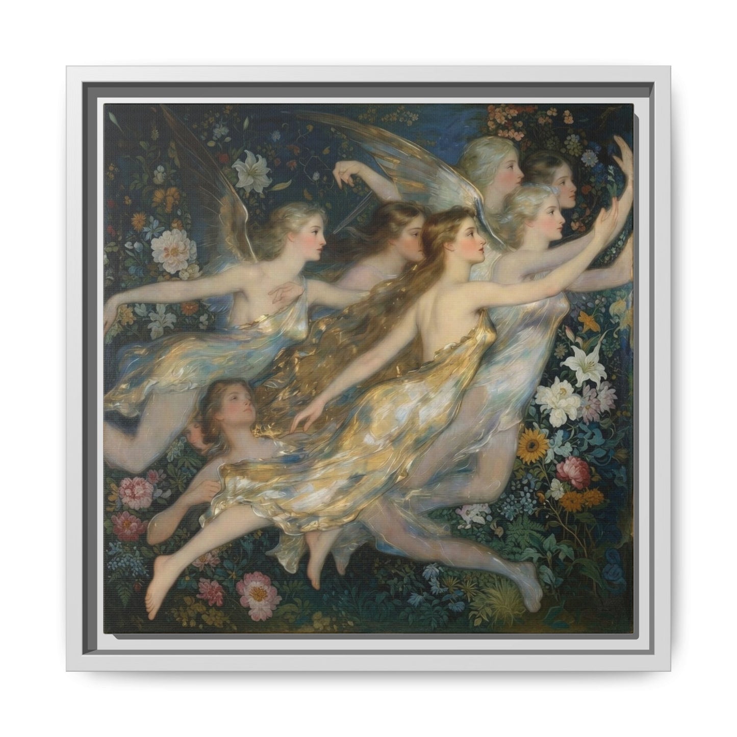 Framed Matte Canvas Wall Art — Vintage Fairies & Floral Painting