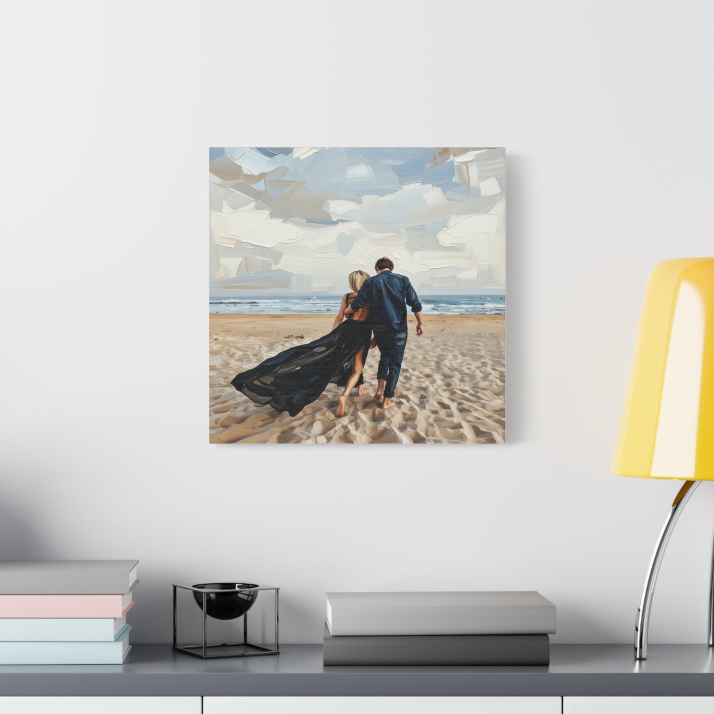 Beach Couple Canvas Print — Romantic Seaside Wall Art, Matte Stretched 1.25"