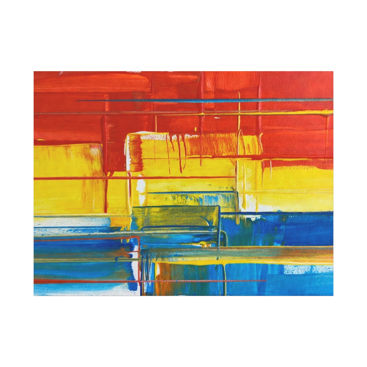 Abstract Color Block Canvas Print — Vibrant Red, Yellow & Blue Stretched Wall Art