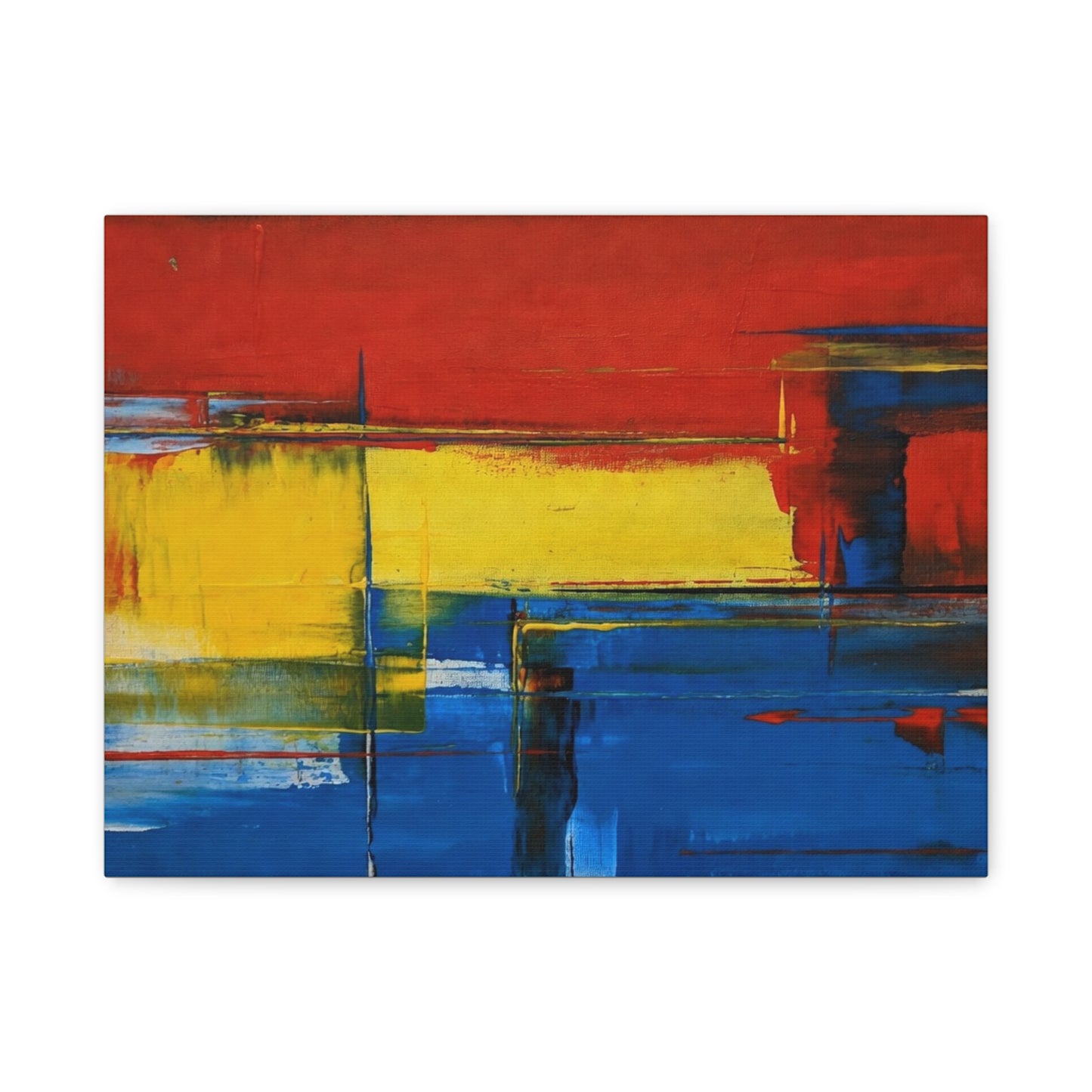 Abstract Color Block Matte Canvas Wall Art — Red, Yellow & Blue Stretched Canvas
