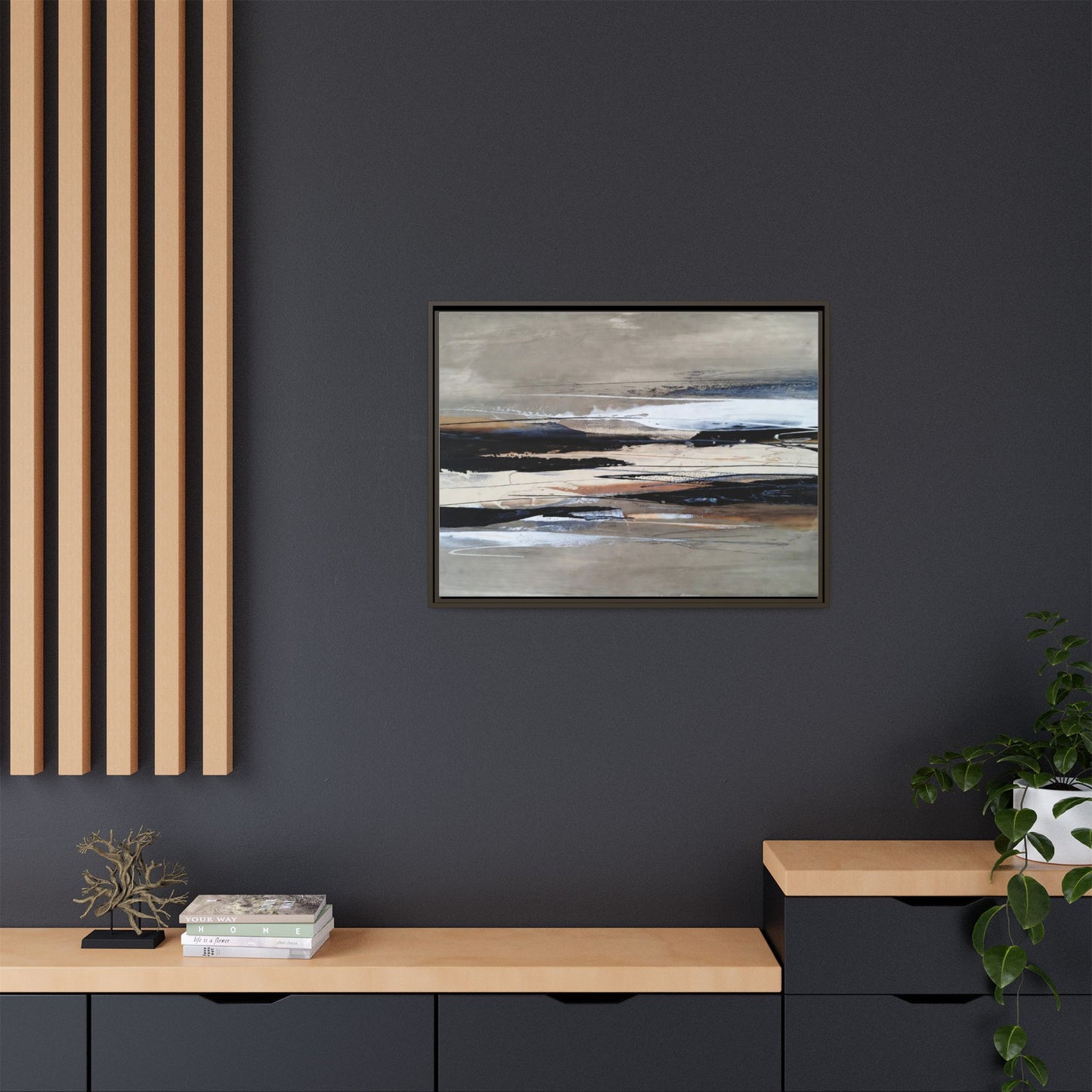 Abstract Seascape Matte Canvas Framed Wall Art — Neutral Coastal Landscape