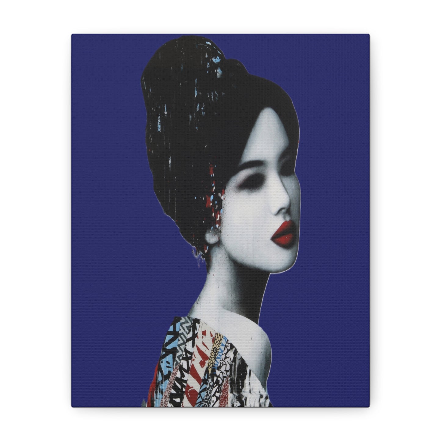 Geisha Portrait Matte Canvas Print — Modern Asian-Inspired Wall Art