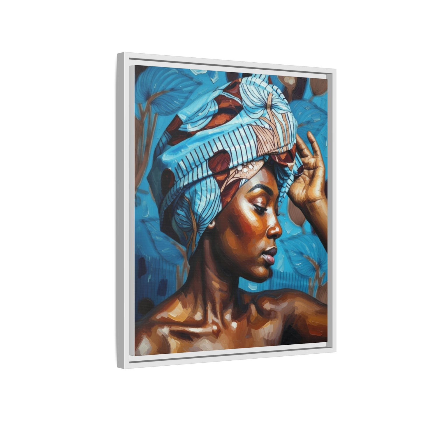 Framed Canvas Art — Portrait of Woman in Blue Headwrap