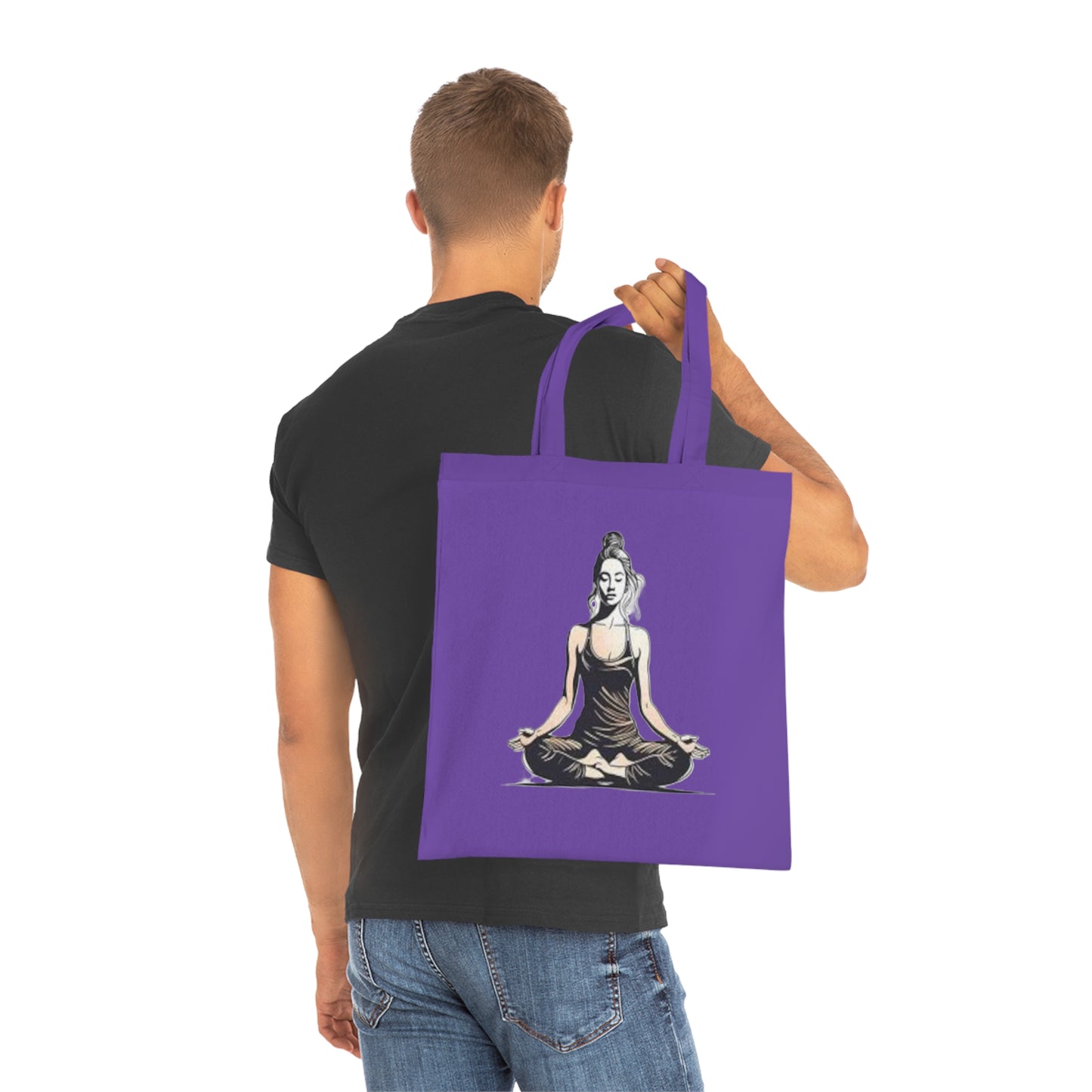 Yoga Meditation Cotton Tote Bag — Lotus Pose Graphic Beach & Market Tote