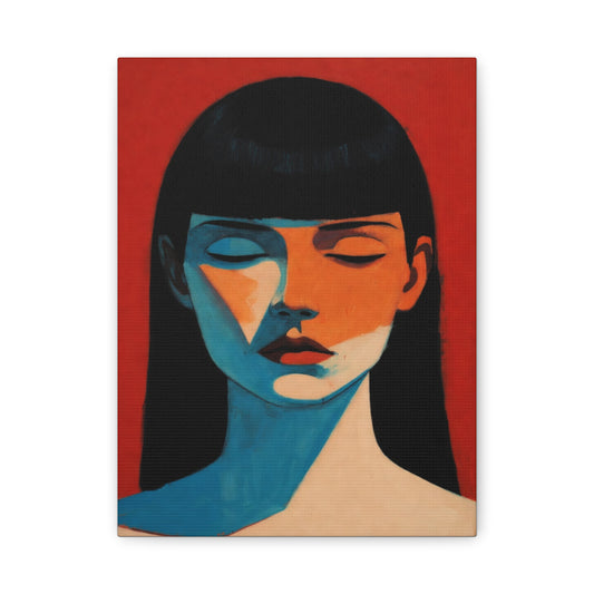 Portrait Canvas Wall Art — Modern Minimalist Woman in Red & Blue